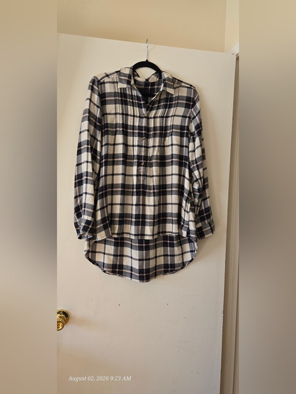 American Eagle Outfitters Plaid Button-Front Women's Tunic Top  - Blue & White